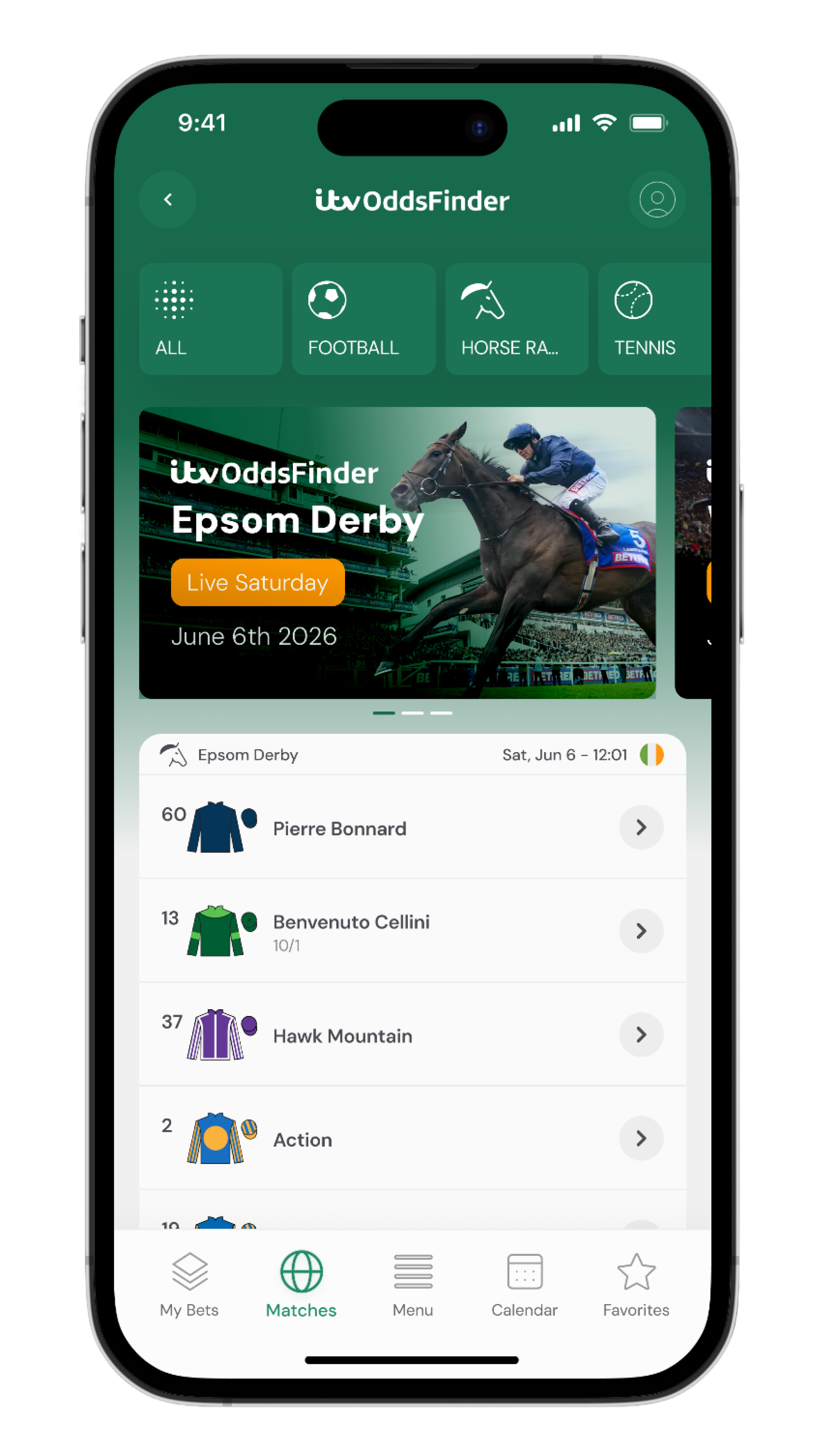 Green racing app screen