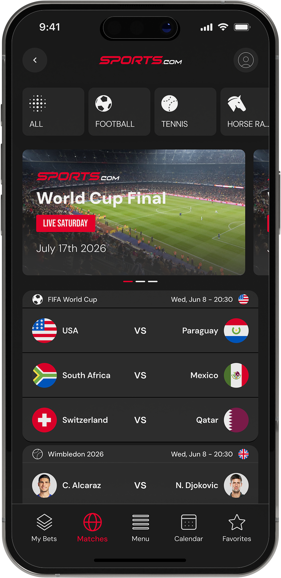 Sports.com phone screen